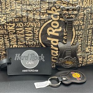 Hard Rock Cafe Collectors items - bottle opener, luggage tag & keychain